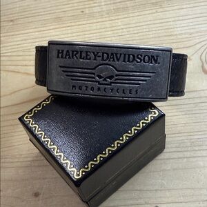 Harley-Davidson Black Leather Belt with Silver Buckle